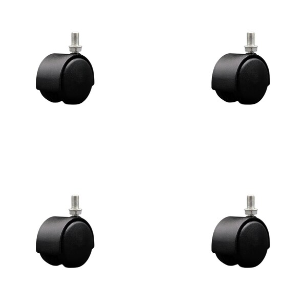 Service Caster 2'' Black Metal Hood Twin Wheel Caster Nylon Wheels 3/8 Thread Stem , 4PK SCC-TS02S50D-NYS-FB-382458-4 - main